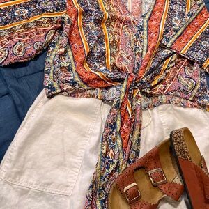Just Polly Bohemian Printed Tie-Front Top